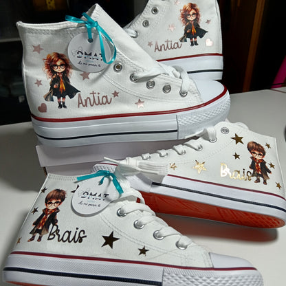 Zapatillas personalizadas cumpleaños | Regalo original con nombre escuela de magia con nombre – Niño y niña