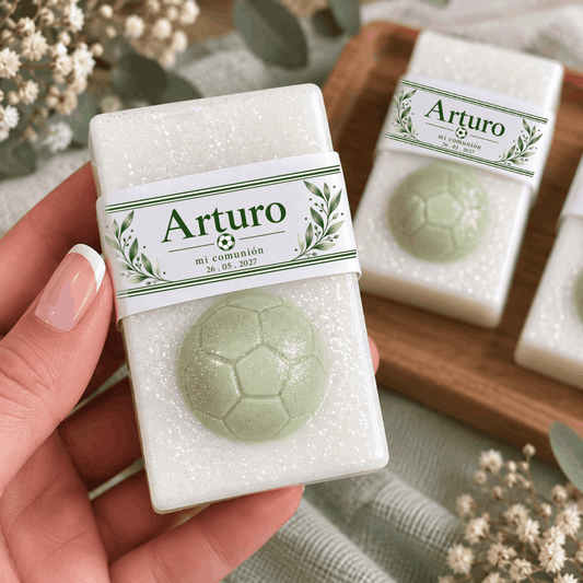 Jabón artesano de balón personalizado para comunión y cumpleaños