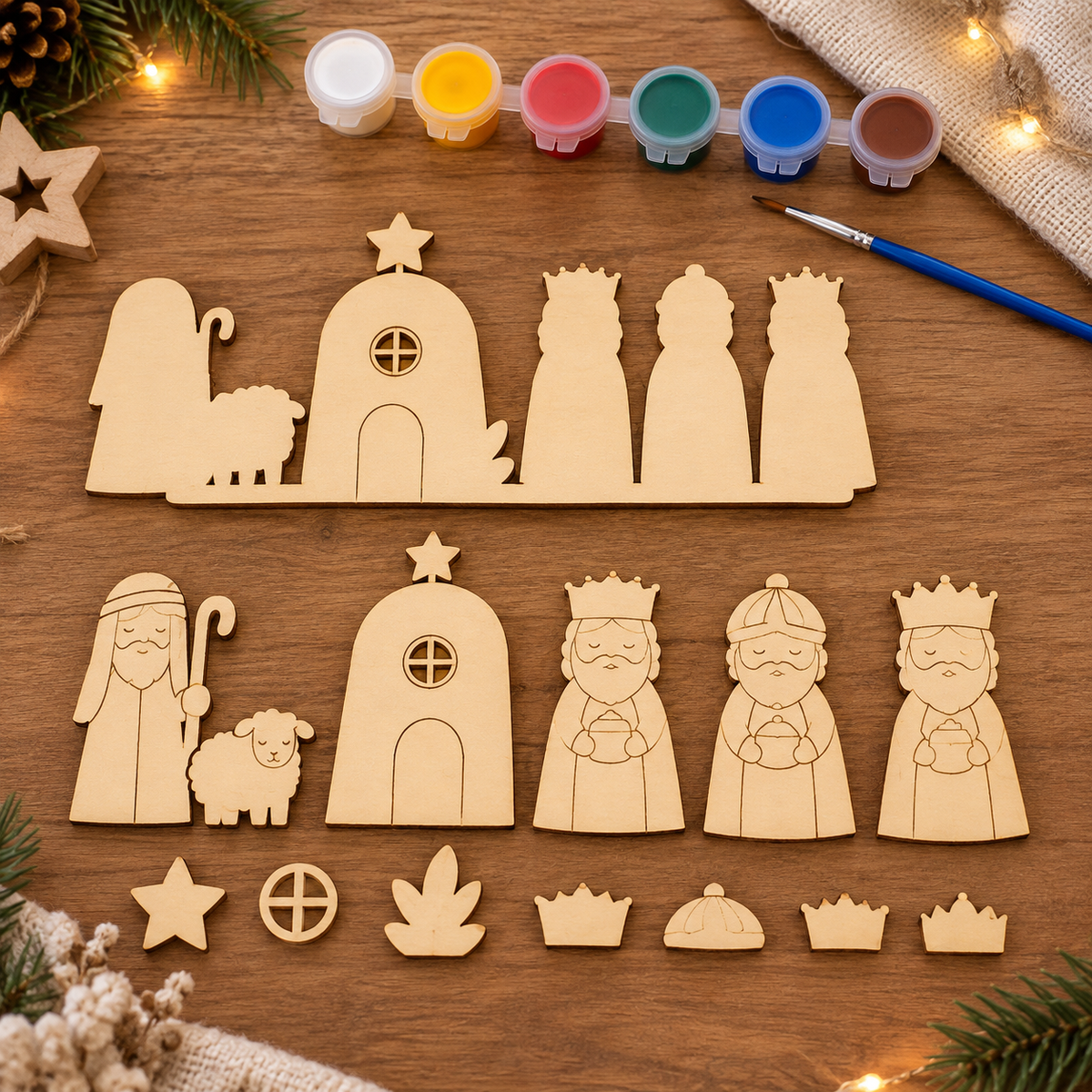 Kit creativo de Reyes Magos de madera para pintar y montar en familia