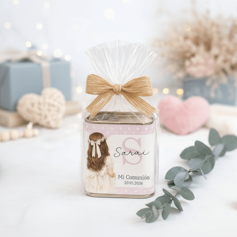 Detalle de invitados de aceite personalizado para bautizo y comunión
