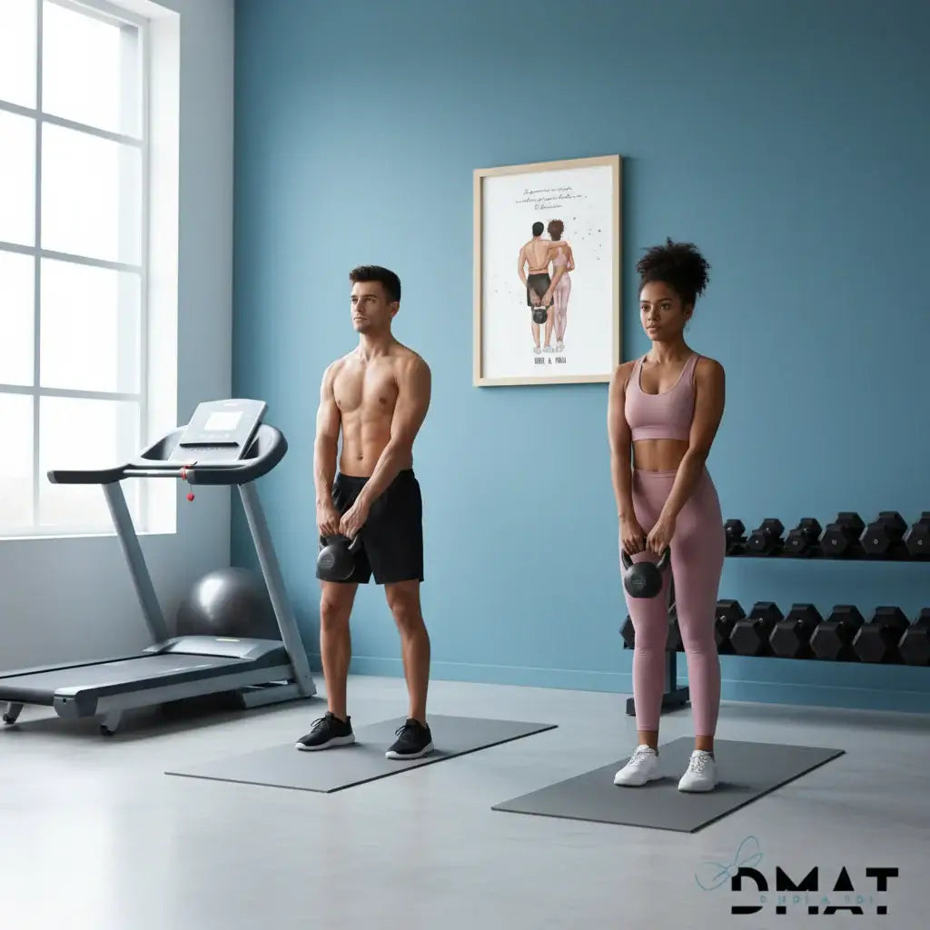 cuadro pareja gimnasio – ilustración personalizada fitness  