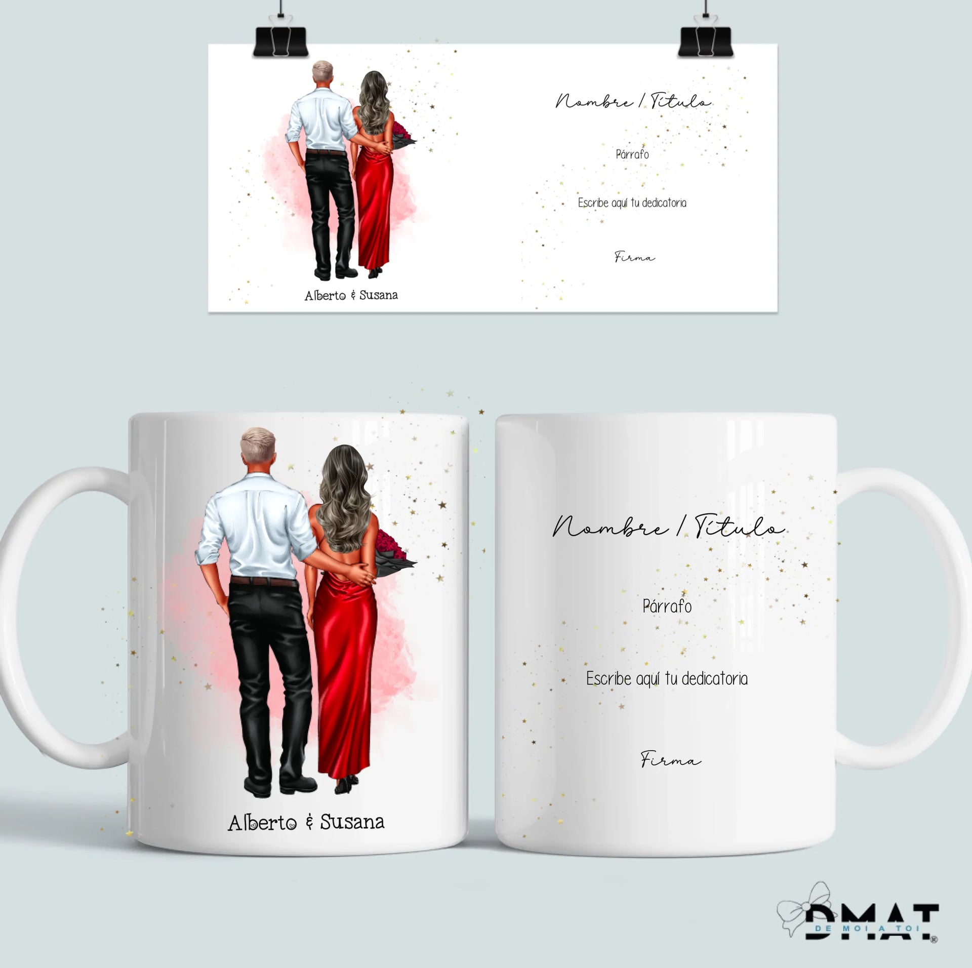 taza personalizada pareja elegante con ilustración premium