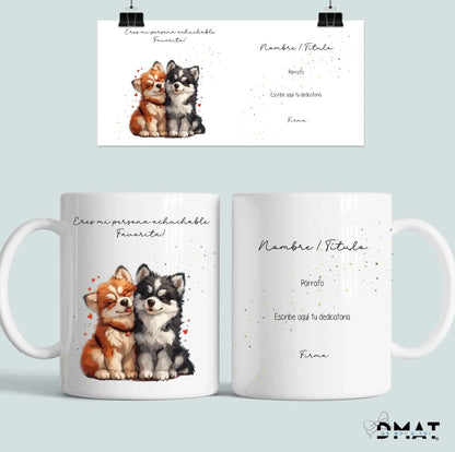 regalo romántico con ilustración de perritos para enamorados