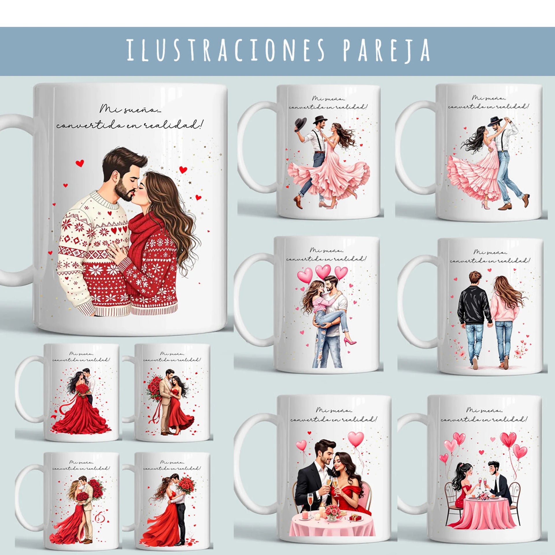 Diseños de parejas románticas para tazas personalizadas