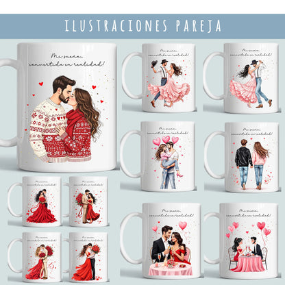 Diseños de parejas románticas para tazas personalizadas