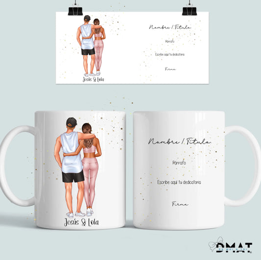 taza personalizada pareja fitness con ropa deportiva