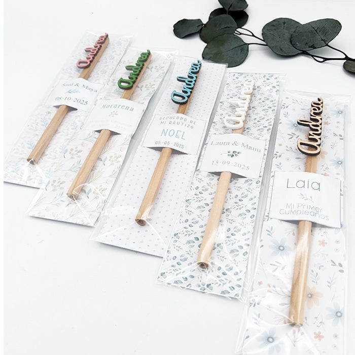 Lápiz personalizado con nombre tallado como detalle para bodas, bautizos y comuniones - De moi a toi