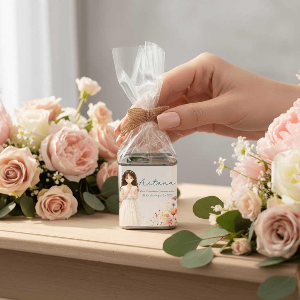 Detalle de invitados comunión personalizado original, natural y práctico