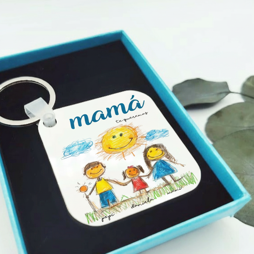 Llavero personalizado día de la madre con dibujo infantil