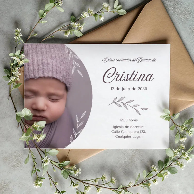 Invitación personalizada con fotografía para bautizo, comunión o cualquier celebración - De moi à toi 