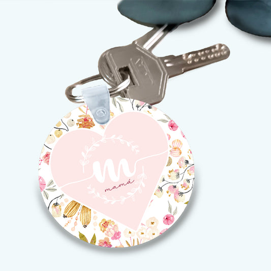 Llavero de madera floral personalizado a dos caras para mamá
