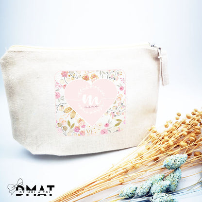 Neceser personalizado con diseño floral rosa para mamá