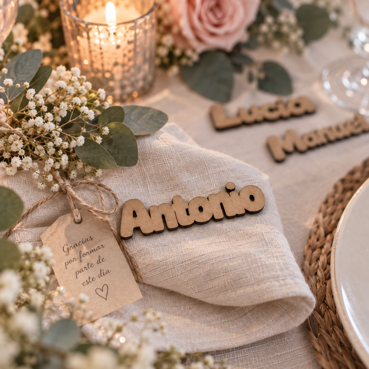 Marcasitio de Madera Personalizado con Nombre tallado e imán