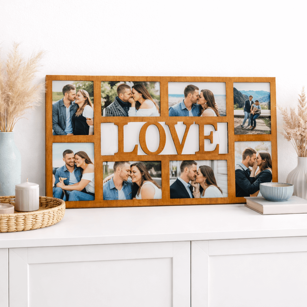 Marco de fotos artesanal de madera LOVE para pareja