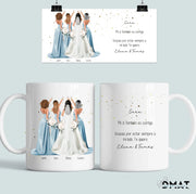 Taza personalizada para regalar a damas de honor con ilustración personalizada online y descuento del 50%