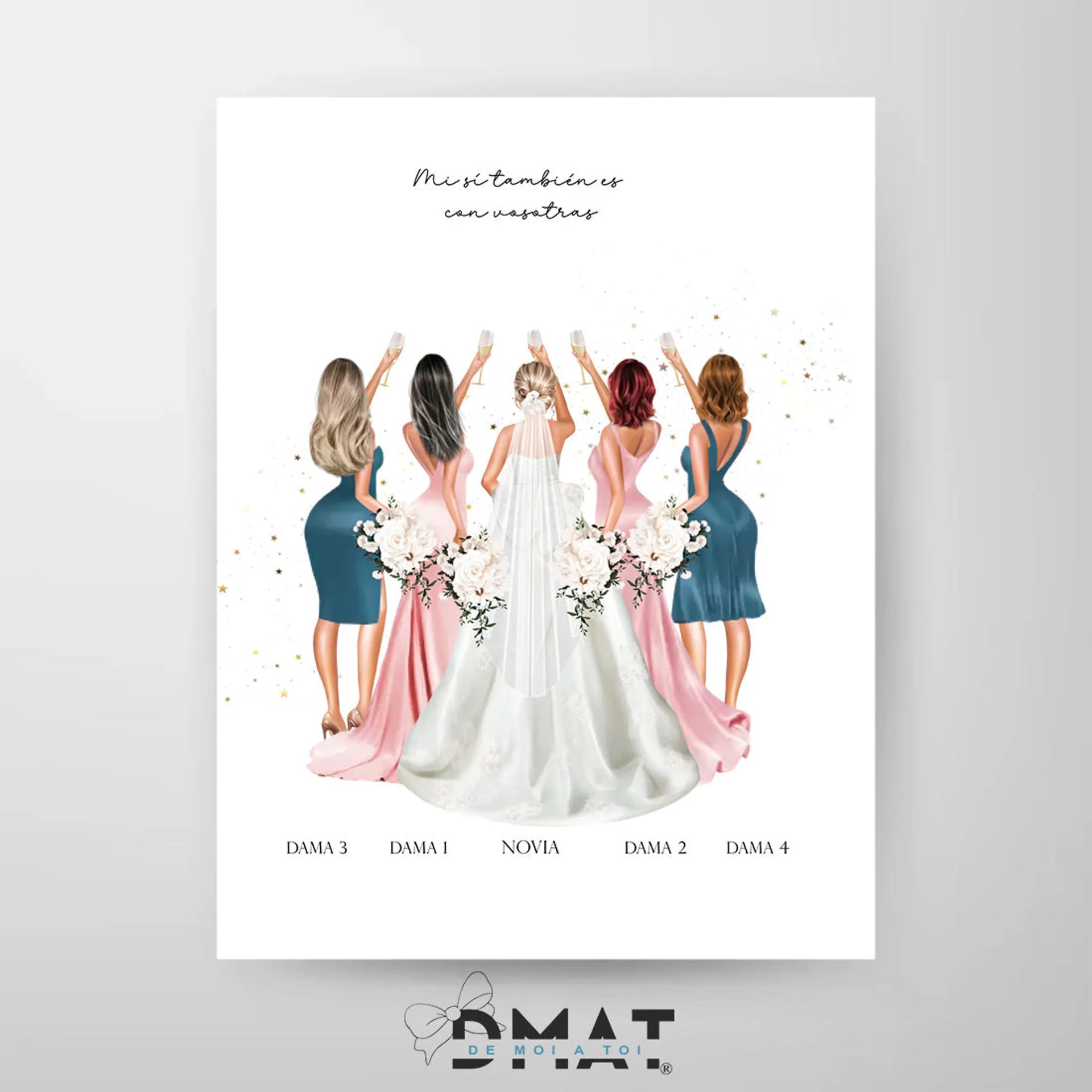 ilustración novia y damas de honor personalizada – De moi à toi 