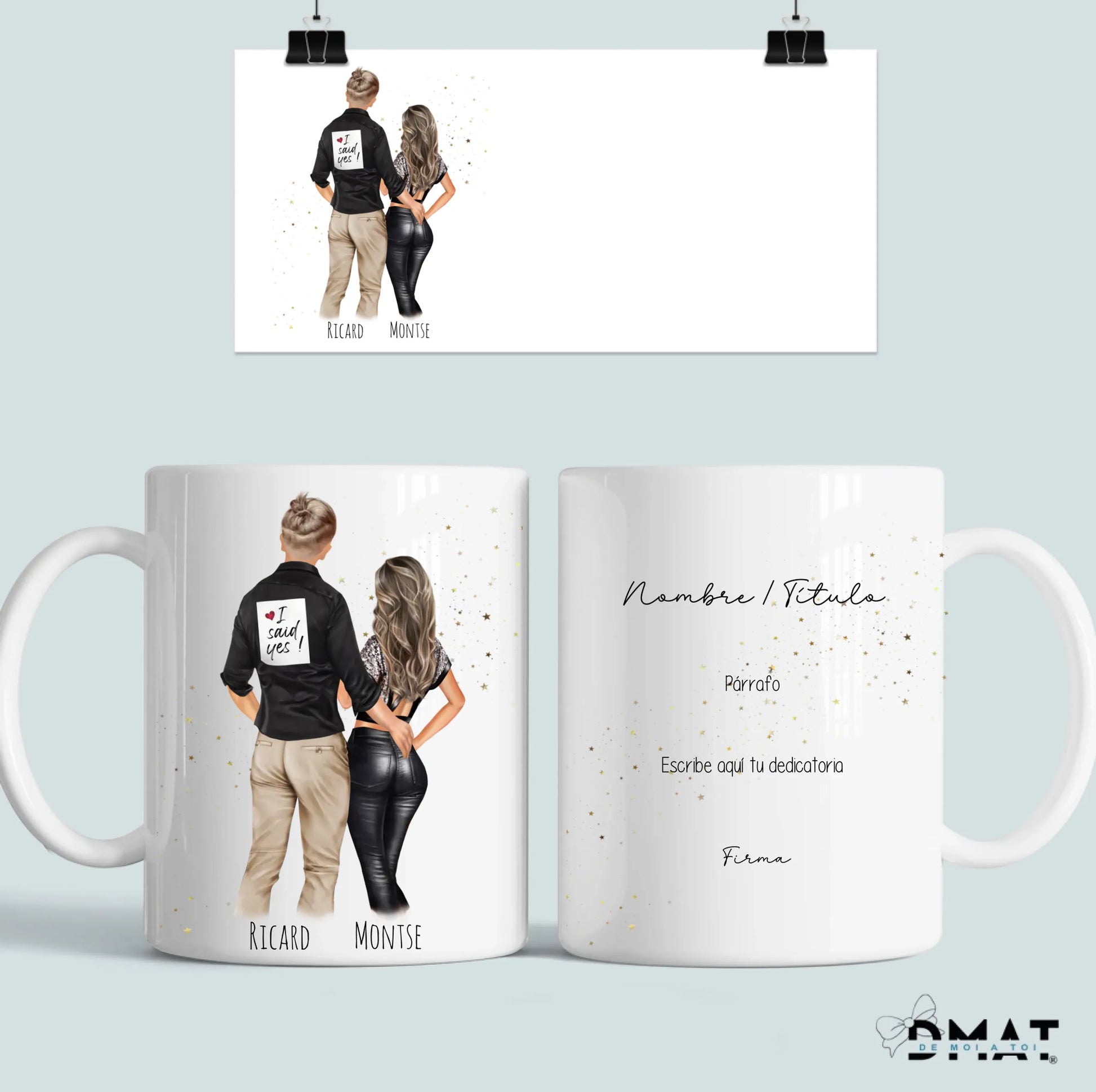 taza romántica personalizada con ilustración de pareja moderna