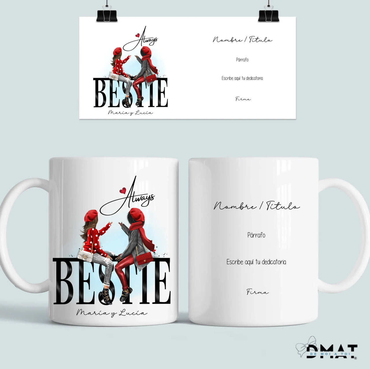 taza personalizada mejores amigas con ilustración y nombres