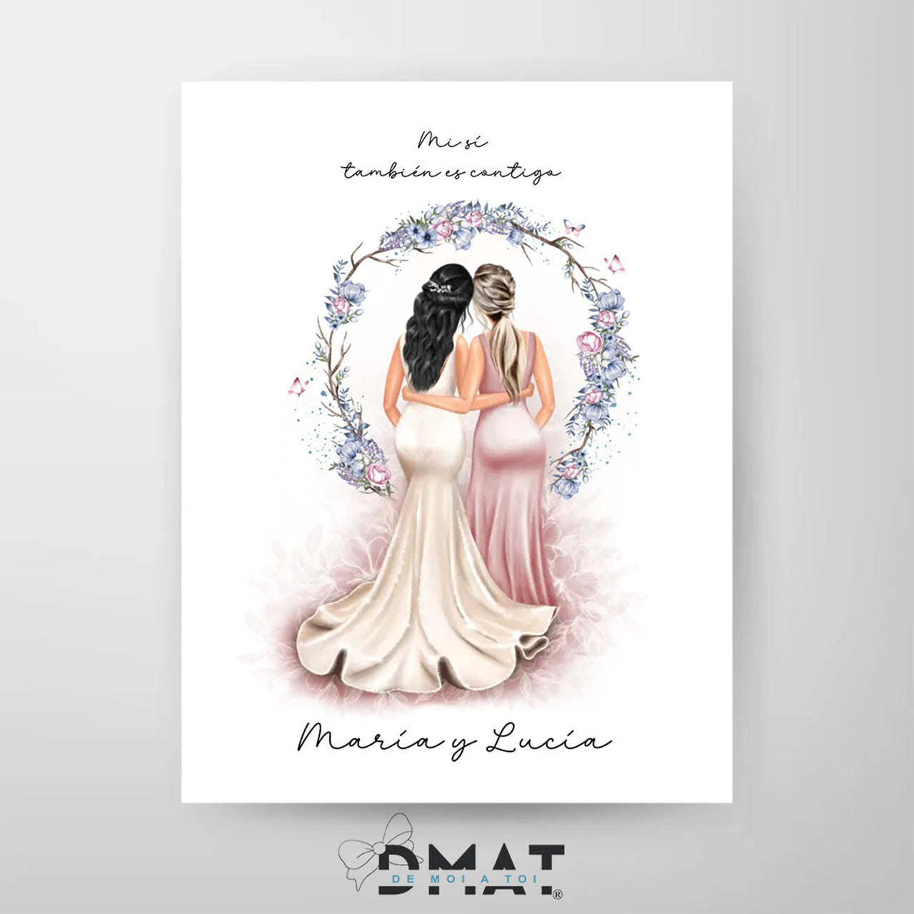 ilustración novia y dama de honor – lámina personalizada – De moi à toi