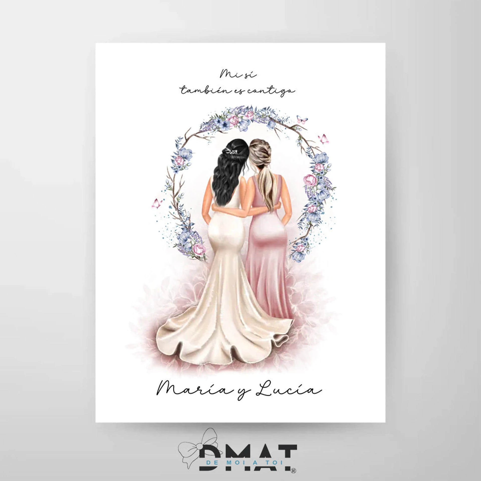ilustración novia y dama de honor – lámina personalizada – De moi à toi