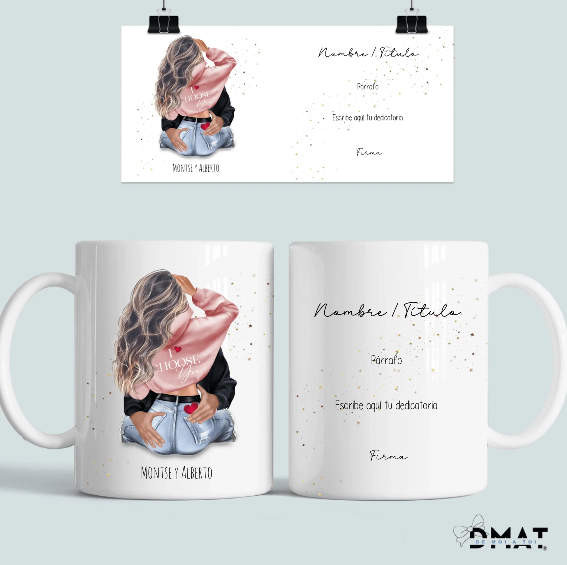 taza personalizada de pareja con ilustración y nombres