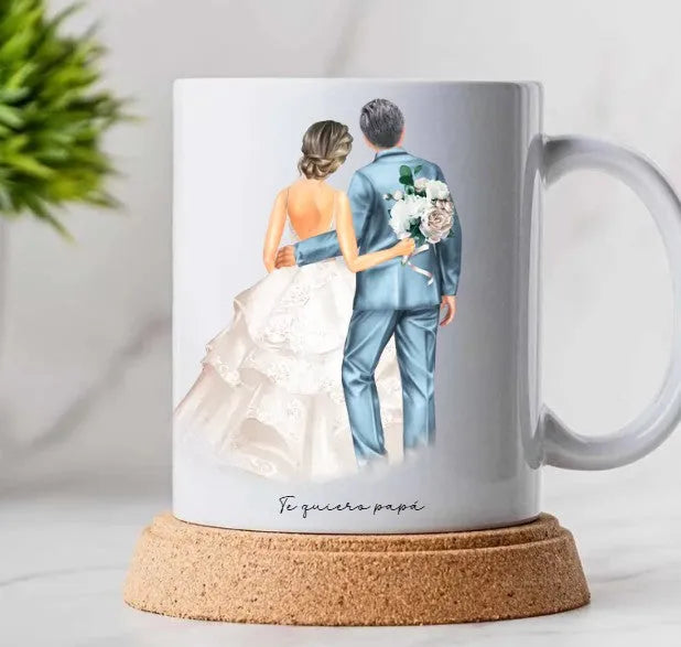 Regalo personalizado para boda: ilustración emotiva de la novia junto a su padre, realizada con clipart, un detalle único para capturar este momento inolvidable.