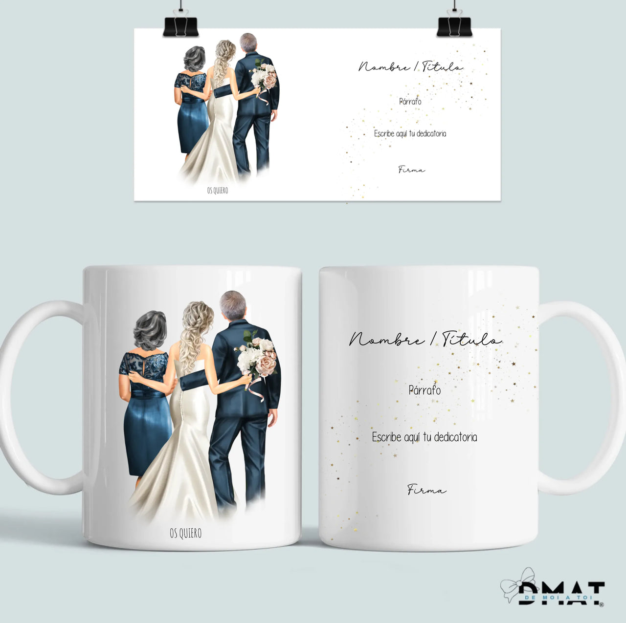 taza personalizada padres de la novia con dedicatoria e ilustración personalizada
