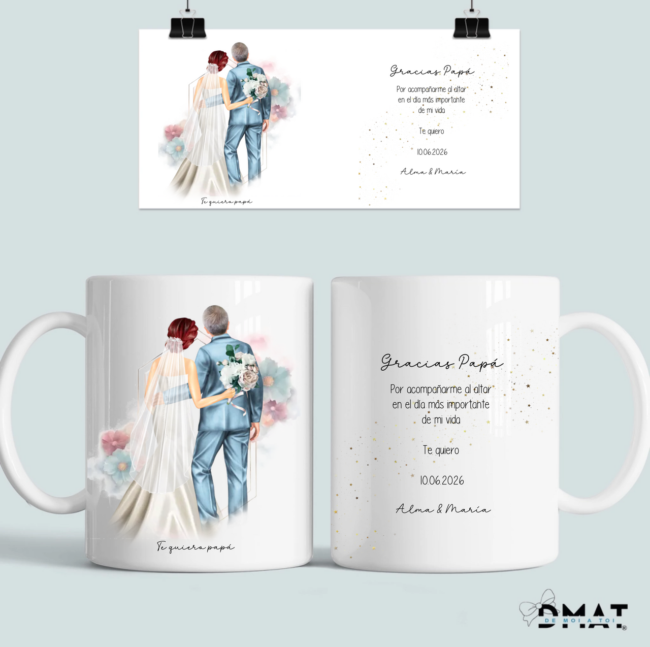 taza personalizada padre de la novia con ilustración y dedicatoria
