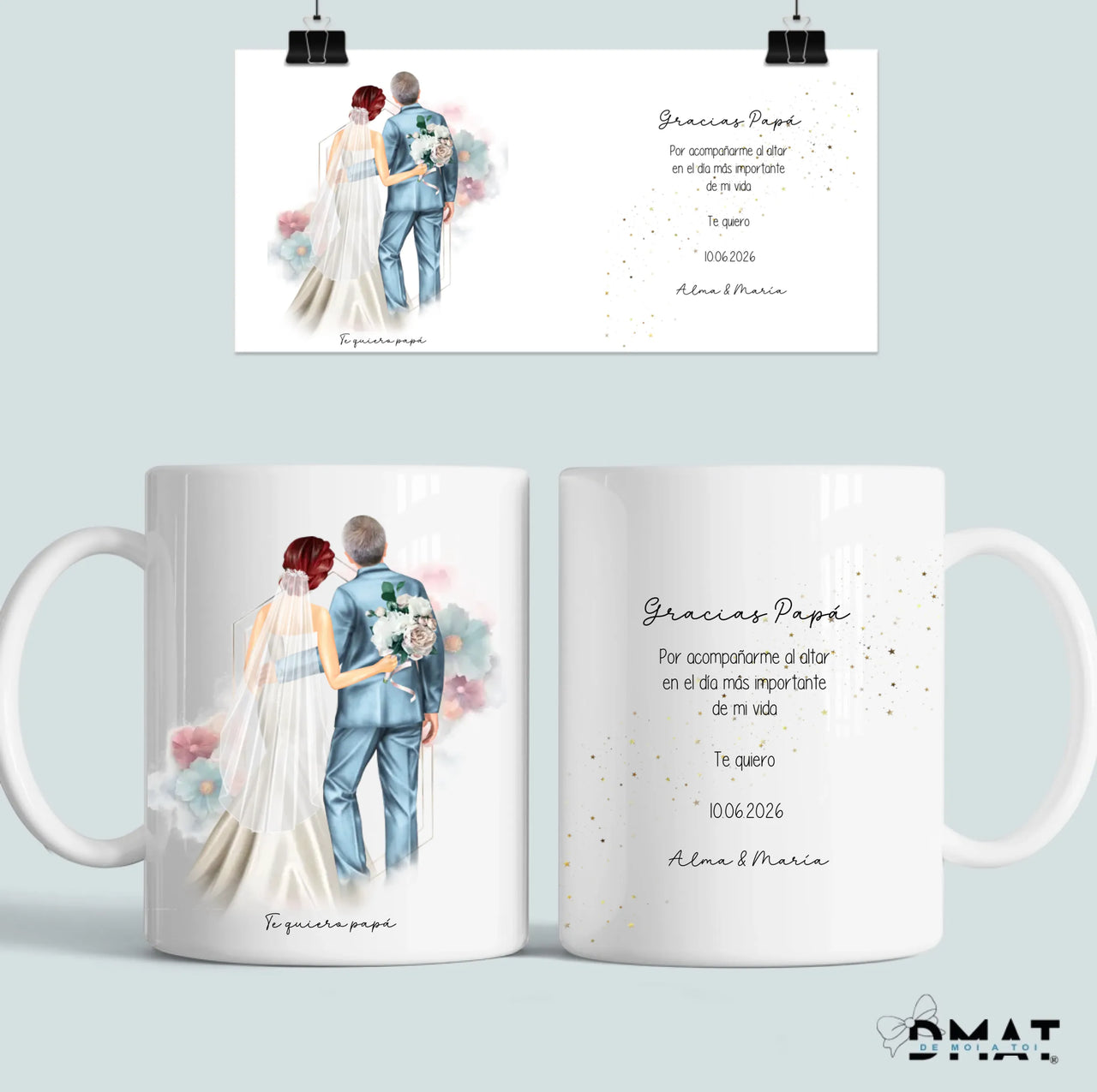 taza personalizada padre de la novia con ilustración y dedicatoria