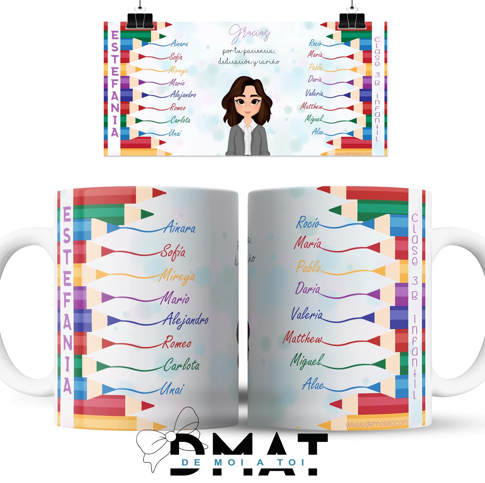 Taza personalizada con nombres de alumnos y dibujo editable - de moi a toi