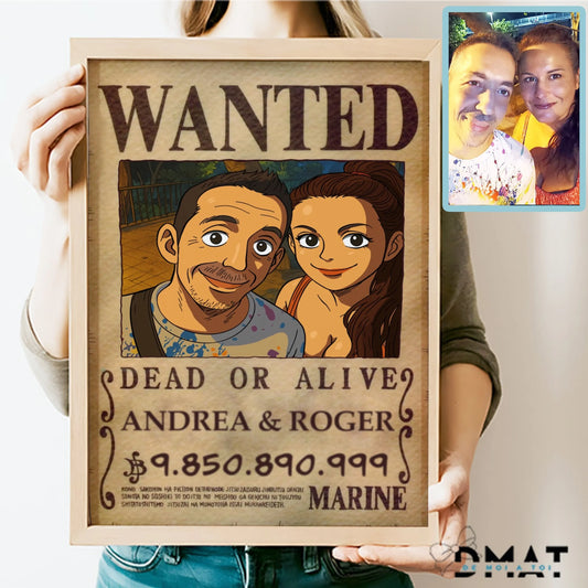 Cartel de “Se busca” One Piece con retrato hecho a mano