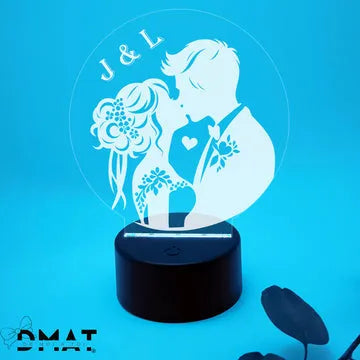 Lámpara led de boda personalizada con inicales y pareja grabada a láser - de moi a toi