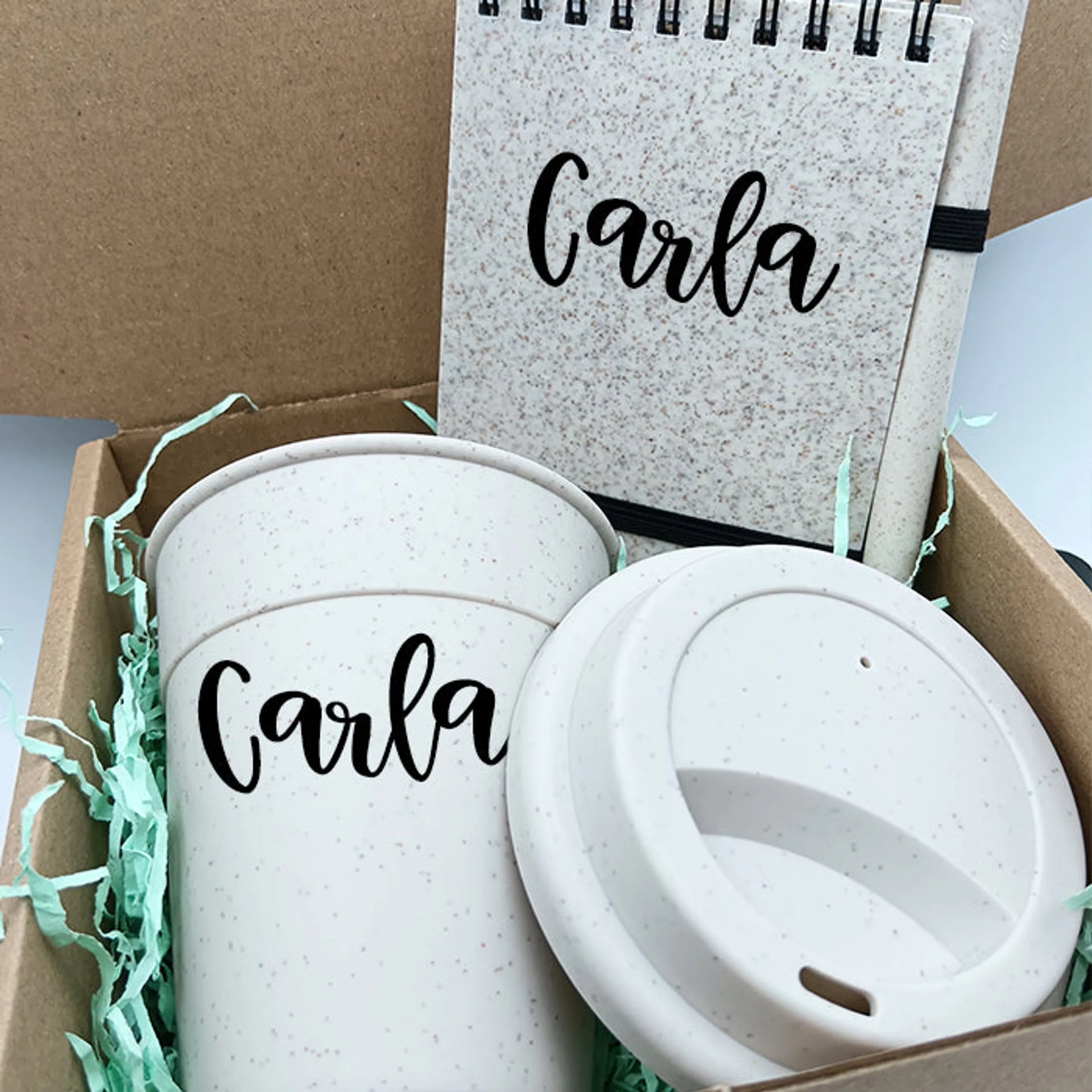 Set personalizado con vaso, libreta y bolígrafo eco en caja de regalo - DE MOI A TOI