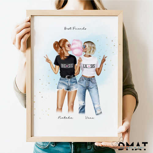 Regalos originales para amigas con ilustración personalizada - Best friends