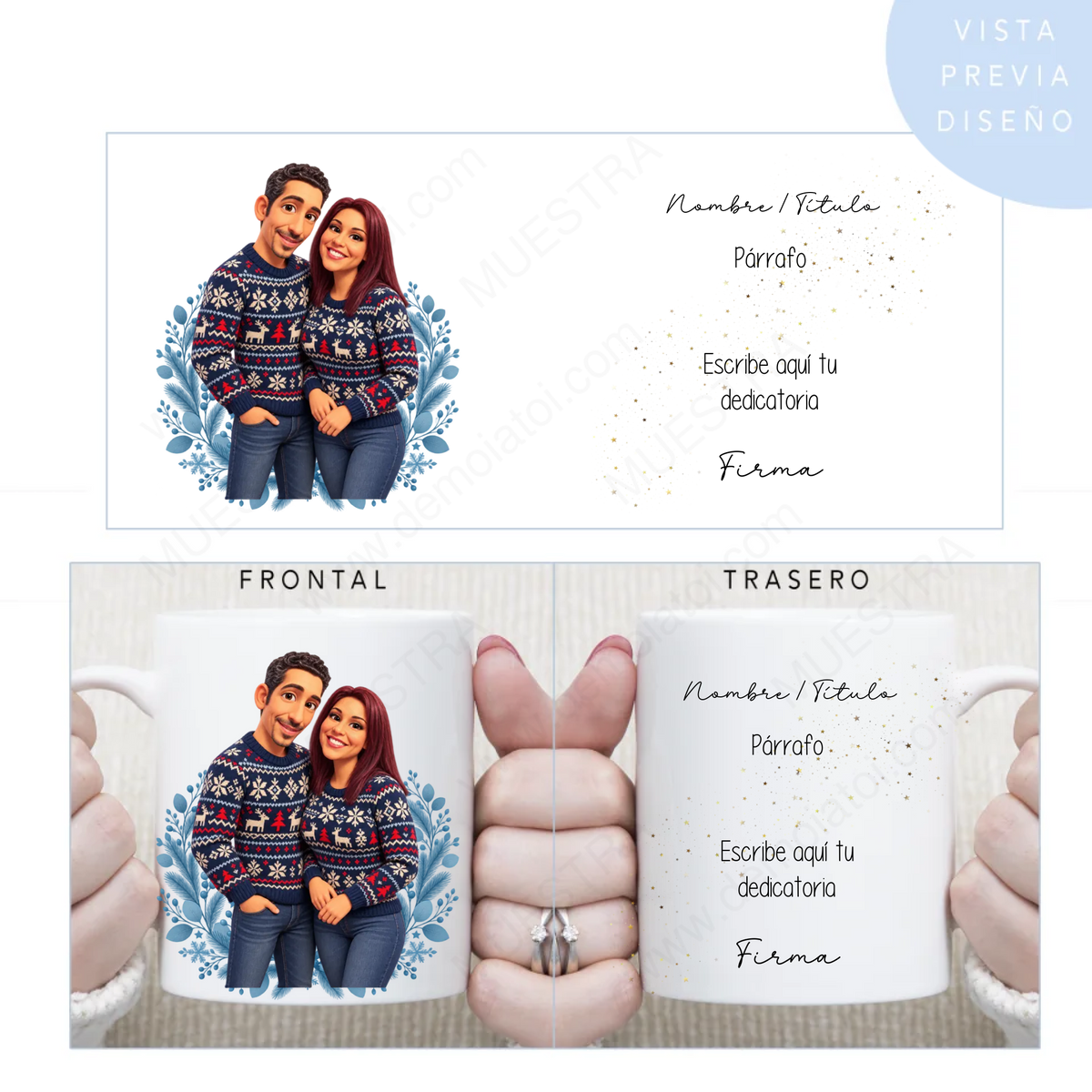 Caricatura navideña personalizada estilo nórdico | Cuadro, taza, bola de Navidad y más