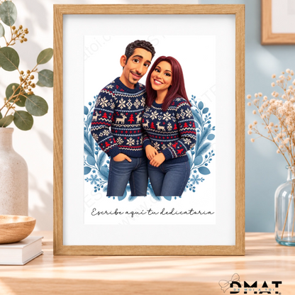 Caricatura navideña personalizada estilo nórdico | Cuadro, taza, bola de Navidad y más
