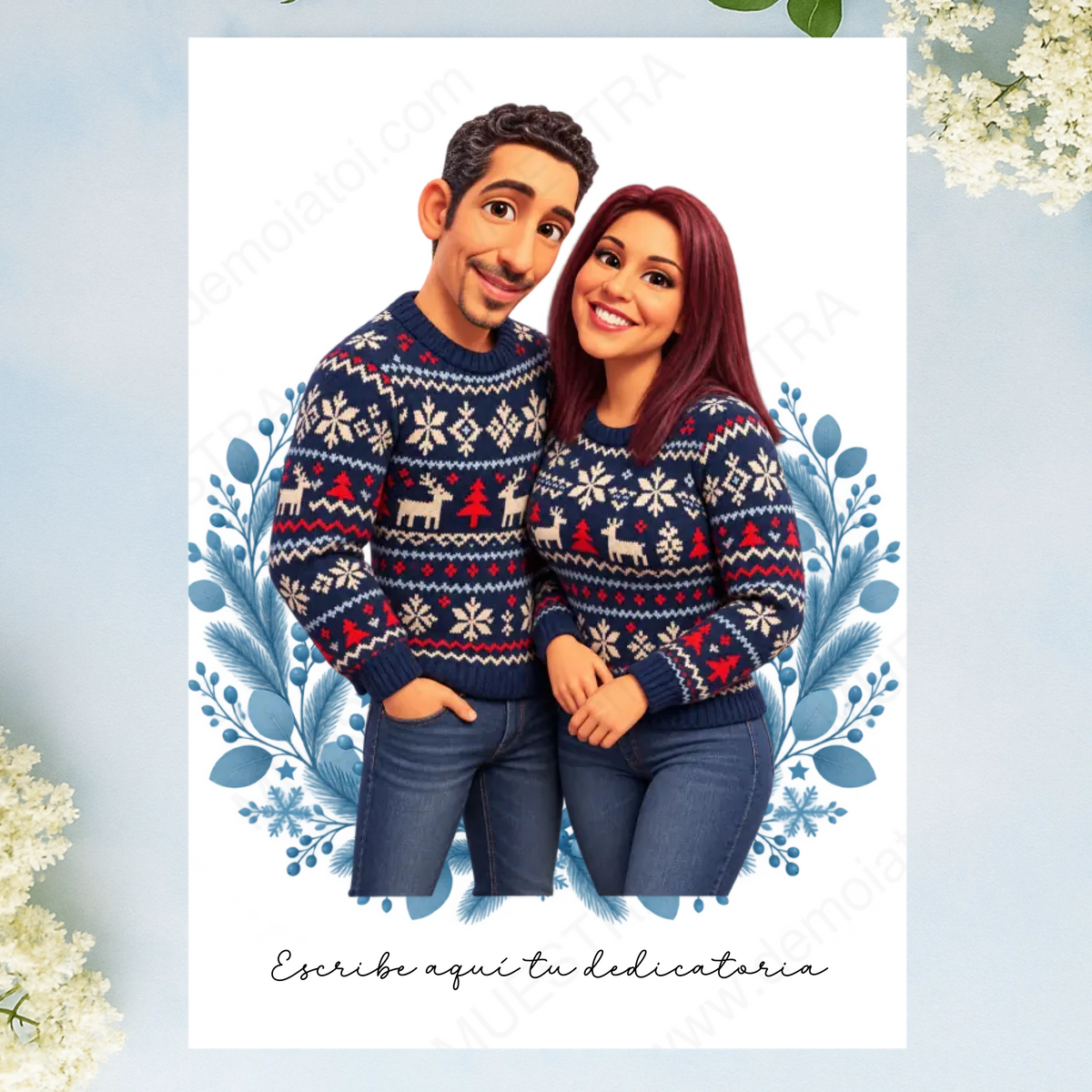 Caricatura navideña personalizada estilo nórdico | Cuadro, taza, bola de Navidad y más
