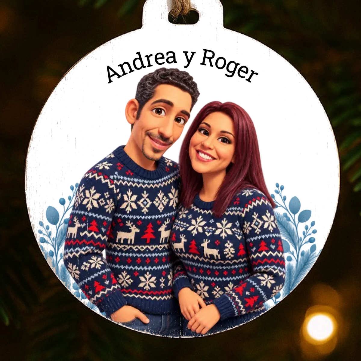 Caricatura navideña personalizada estilo nórdico | Cuadro, taza, bola de Navidad y más