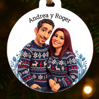 Caricatura navideña personalizada estilo nórdico | Cuadro, taza, bola de Navidad y más