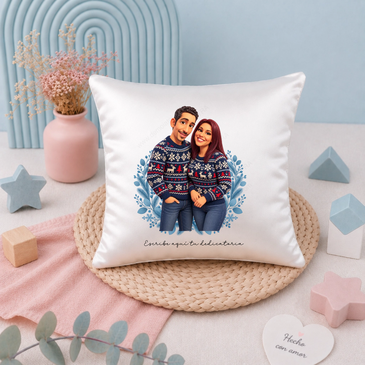 Caricatura navideña personalizada estilo nórdico | Cuadro, taza, bola de Navidad y más