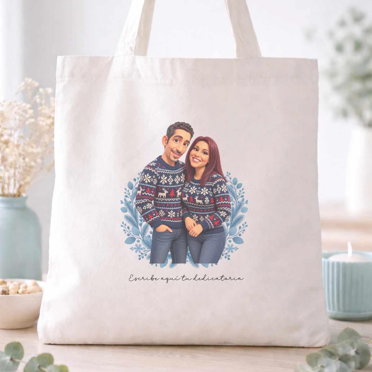 Caricatura navideña personalizada estilo nórdico | Cuadro, taza, bola de Navidad y más