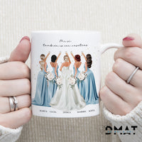 Taza personalizada con ilustración de novia y damas de honor como regalo original