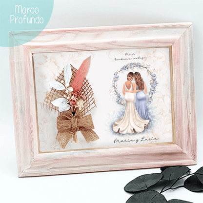 Marco con flores y dedicatoria como regalo original para damas de honor
