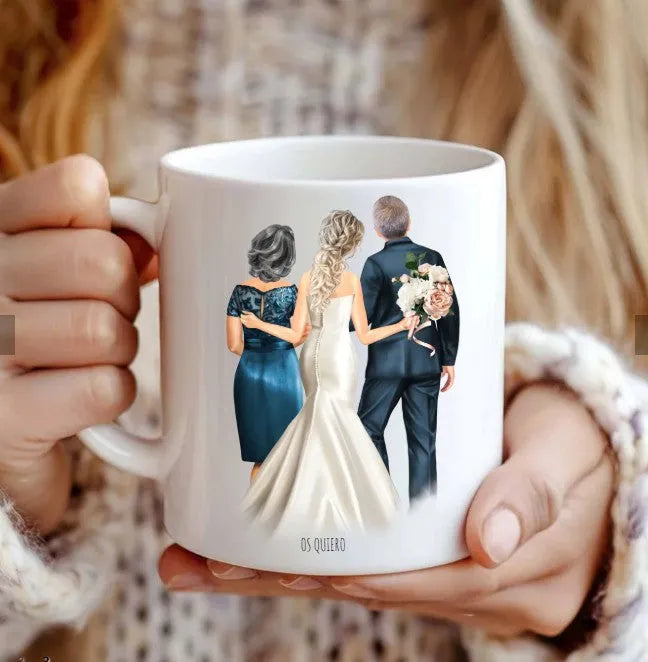 TAZA CON Ilustración personalizada de novia y madre de la novia, ideal para imprimir en regalos originales