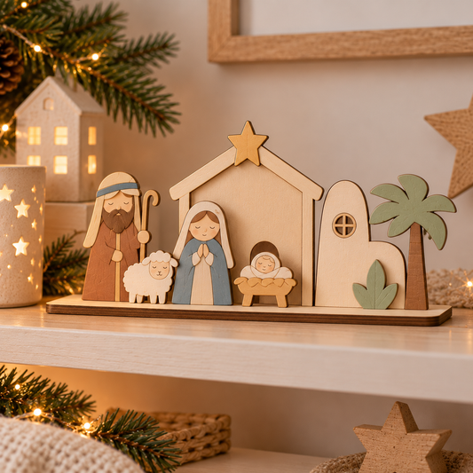 Kit creativo de belén de madera para pintar y montar en familia