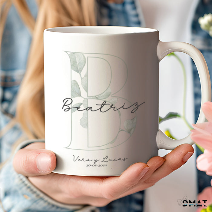 Taza personalizada nature con inicial y nombre para invitados de celebración- De moi à toi
