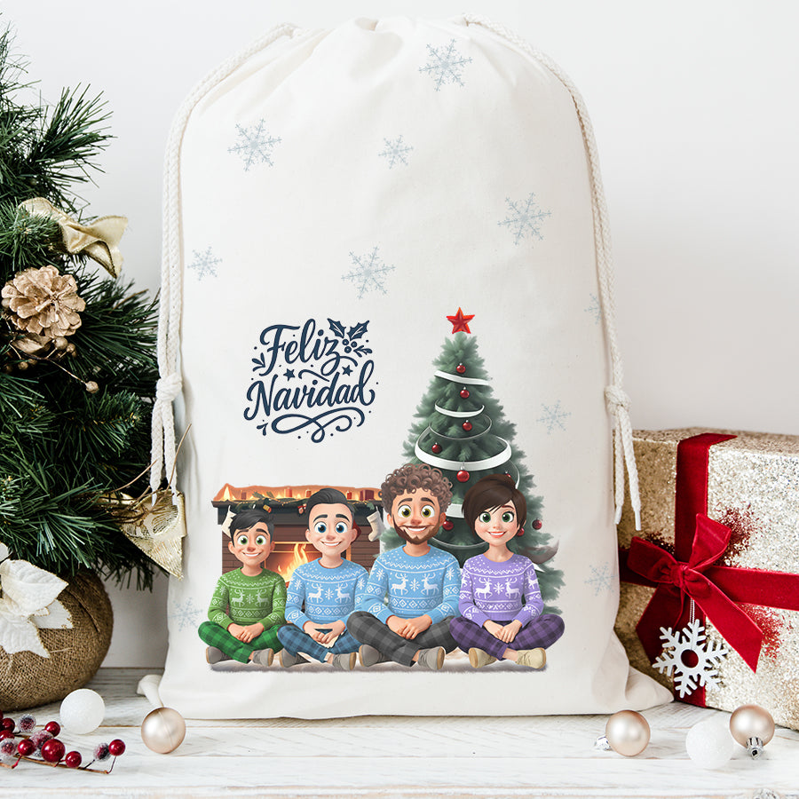 Saco de Navidad personalizado – Ilustración familia