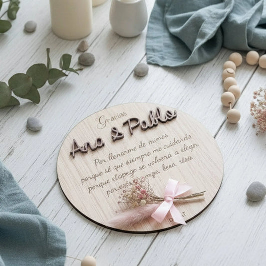 Placas de madera originales con mensaje personalizado y flores naturales - de moi à toi
