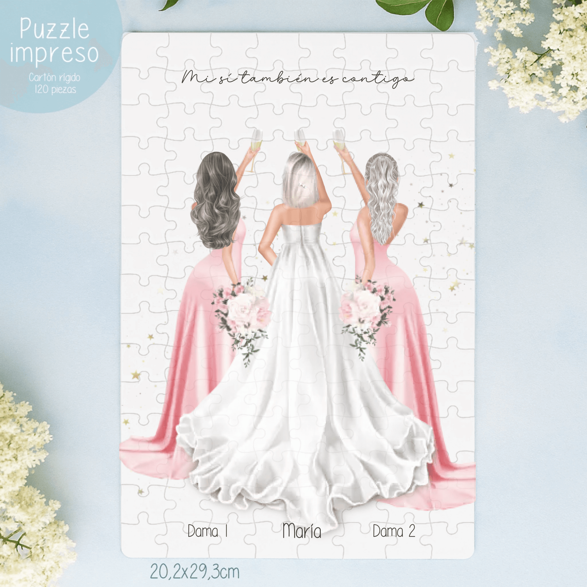 puzzle A4 personalizable en tiempo real ilustración boda damas


