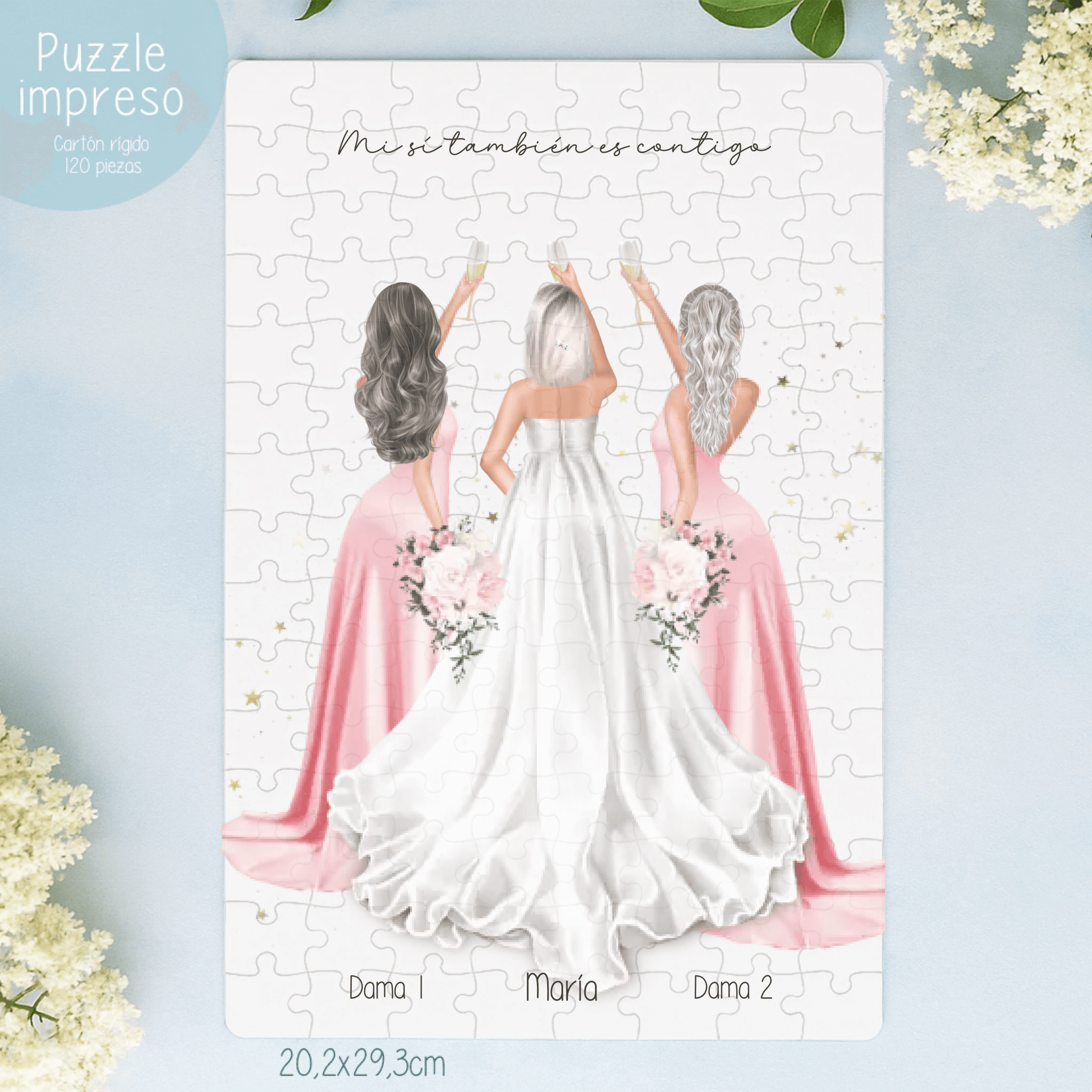 puzzle A4 personalizable en tiempo real ilustración boda damas


